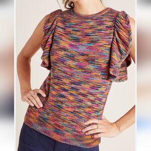 Anthropologie Multicolor Ruffle Sleeve Sweater Top